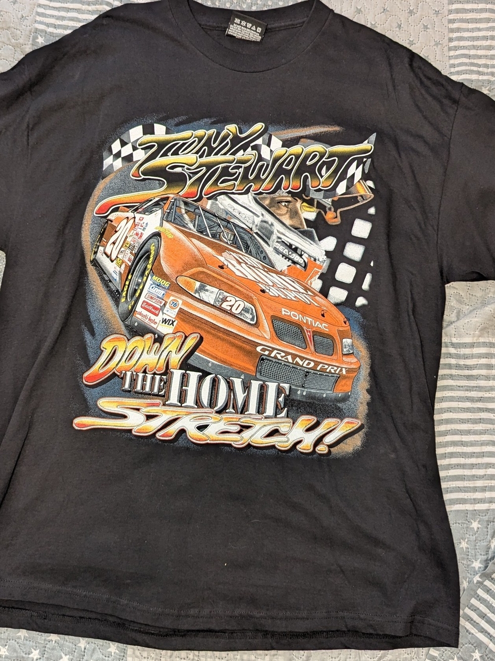 Vintage Tony Stewart Down The HOME STRETCH 2001 T SHIRT L NASCAR Grand Prix